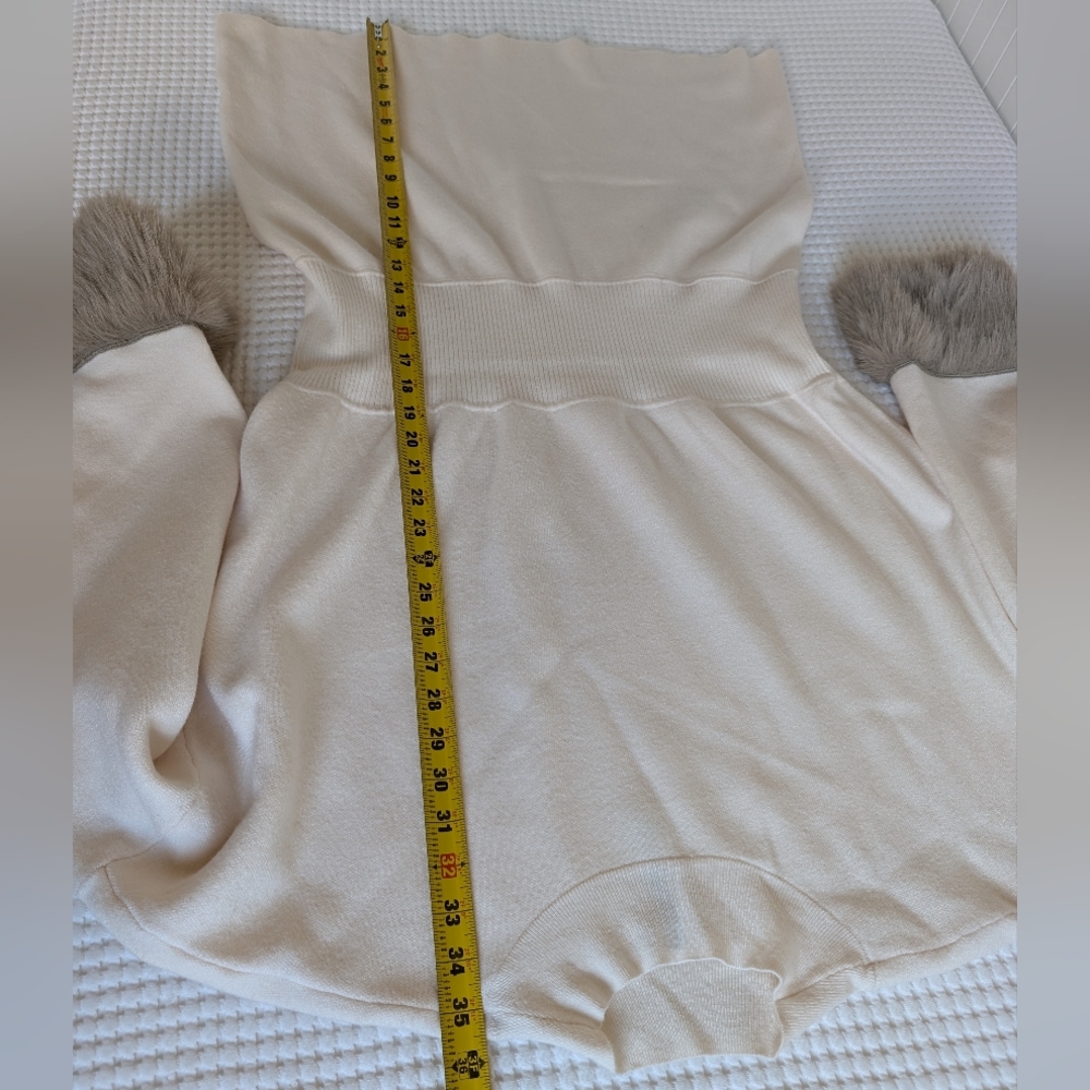 Anthropologie long-sleeve faux fur trim cuffs mini dress, cream, size 1X - Picture 7 of 10
